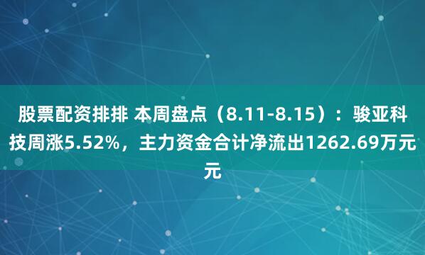 股票配资排排 本周盘点（8.11-8.15）：骏亚科技周涨5.52%，主力资金合计净流出1262.69万元